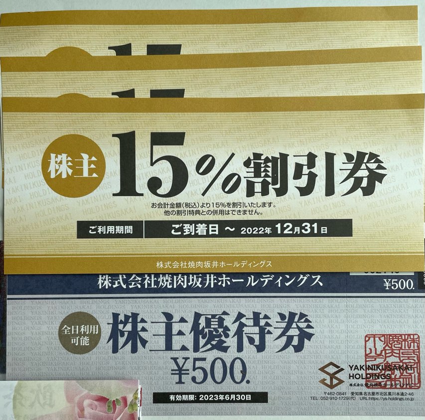 焼肉坂井ホールディングス株主優待 - 割引券